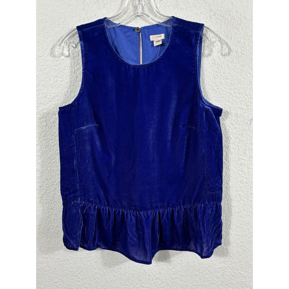 J Crew Velvet Peplum Top Womens 2 Blue Purple Sleeveless Holiday Party Blouse